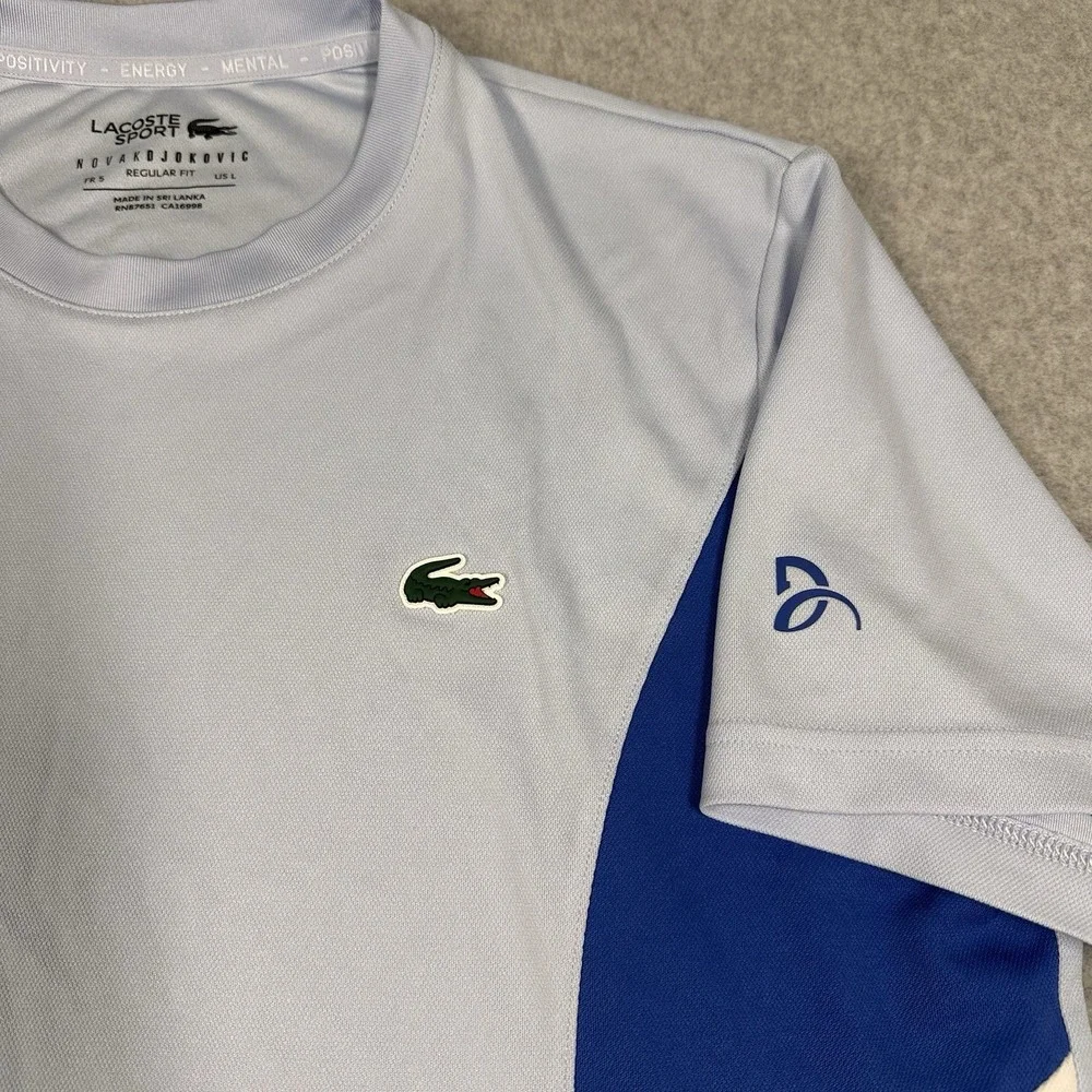 Lacoste Sport Novak Djokovic Men's T-Shirt Large Blue Ultra Dry Logo